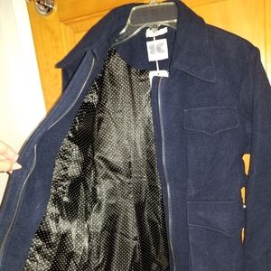 Belted Blue Pea Coat - Navy Blue